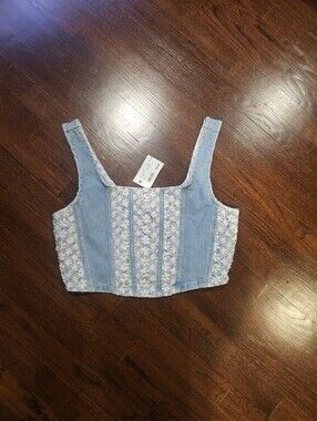 Vanilla Sky Light Blue Floral Patchwork Cropped Tank